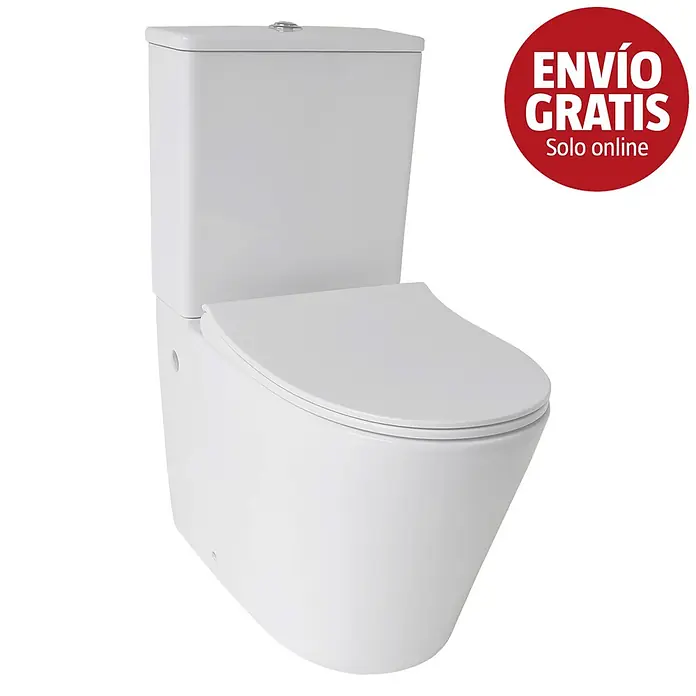 Camargue Pack de WC Bali - Salida dual - Inodoro cerámico blanco compacto de diseño moderno con tapa de cierre suave.