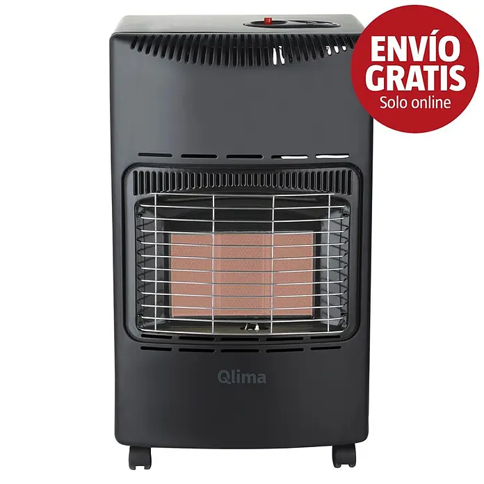 Qlima Estufa de gas infrarrojos GH 1142 R - 4,2 kW, Negro - Calefactor de gas negro con rejilla metálica y elemento calefactor visible.