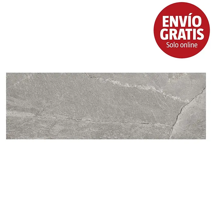 Halcón Revestimiento de pared Tempo - 30 x 90 cm, Ceniza, Mate, Rectificado - Azulejo cerámico rectangular gris de imitación piedra con vetas blancas.