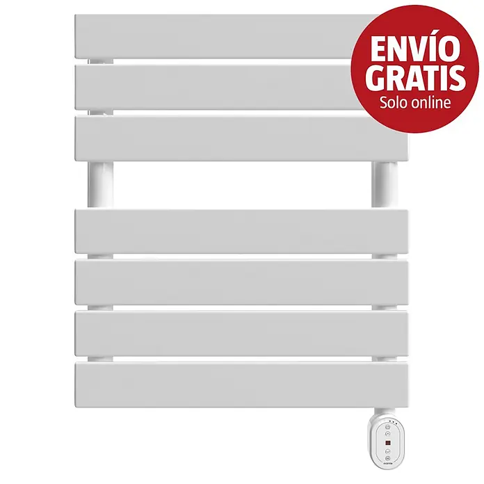 Rointe Radiador toallero eléctrico Lisse Oval - An x Al: 50 x 90,5 cm, 500 W, Blanco - Radiador toallero eléctrico blanco con barras planas horribles y panel de control digital.