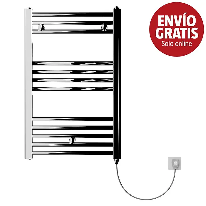 Rointe Radiador toallero eléctrico Elba CLV - An x Al: 50 x 77 cm, 300 W, Cromo - Toallero eléctrico cromado con barras horizontales, enchufado a una toma de corriente.