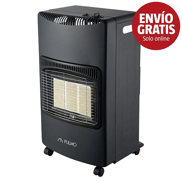 Fulmo Estufa de gas infrarrojos plegable Winter - Gas butano, Negro - Estufa de gas negra con quemador cerámico y logo FULMO, con ruedas.