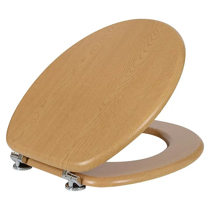 Poseidon WC-Sitz Tabea - MDF, Wood Grain, Mit Absenkautomatik - Heller Holz-Toilettensitz mit Chromscharnieren.