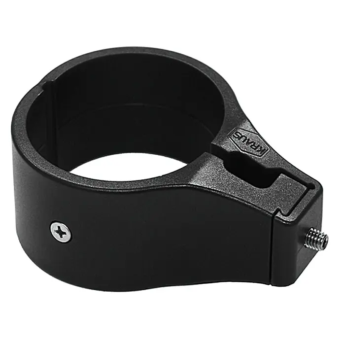 Kraus Universalschelle - Schwarz, Durchmesser: 60 mm - Nahaufnahme einer schwarzen Kraus-Halterung mit Schrauben zur Befestigung. Ideal für Motorradzubehör.