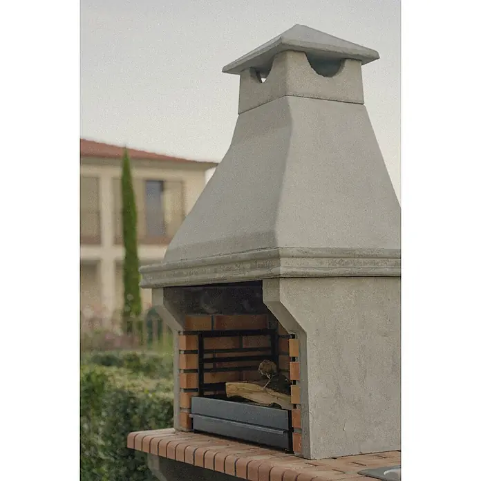 Sotnas Barbacoa de obra Ibiza - Gris/Ladrillo, An x Pr x Al: 168 x 60 x 219 cm, Superficie parrilla: 60 x 38 cm, Con fregadero - Robusta barbacoa exterior de hormigón gris y ladrillos rojos, con parrilla metálica y leña dentro, lista para usar.