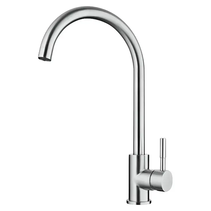 Grifo de cocina Iris - Inox, Brillante - Grifo de cocina moderno de acero inoxidable cepillado con caño alto y monomando.