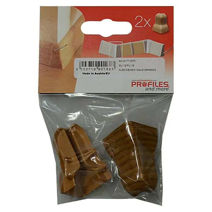 Profiles and more Außenecke SU18/FU18 - Eiche Dunkelbraun, 2 Stk. - Eine Packung mit zwei Holzprofil-Endstücken von Profiles and more, ideal für den Möbelbau und die Holzbearbeitung.