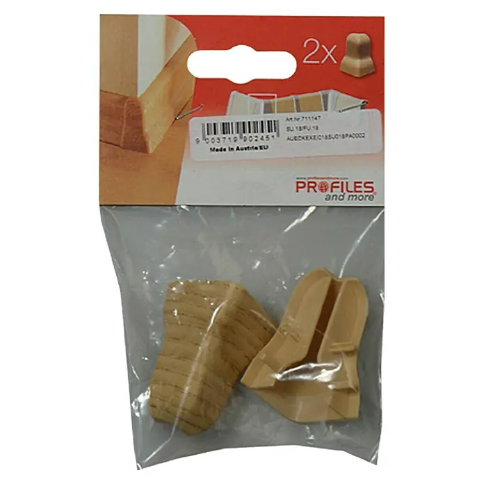 Profiles and more Außenecke SU18/FU18 - Eiche Natur, 2 Stk. - Verpackung mit zwei Eckverbindern für Fußleisten, zur einfachen und sauberen Montage von Sockelleisten.
