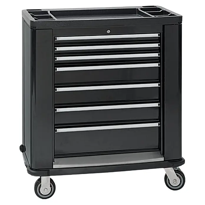 Wisent Werkstattwagen - L x B x H: 52 x 90 x 103 cm, Schwarz, Stahl, Ohne Werkzeug - Diagonale Ansicht