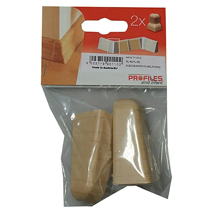 Profiles and more Außenecke FU60L - Apfel, 2 Stk. - Zwei Eckprofile aus Holz in einer transparenten Verpackung. Ideal für Heimwerkerprojekte und zur stilvollen Gestaltung von Ecken.