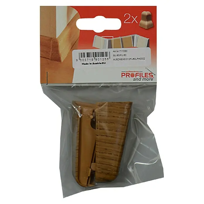 Profiles and more Außenecke FU60L - Eiche Dunkelbraun, 2 Stk. - Verpackte Eckverbinder für Holzprofile, 2 Stück. Ideal für saubere Übergänge und professionelle Verarbeitung von Holz.