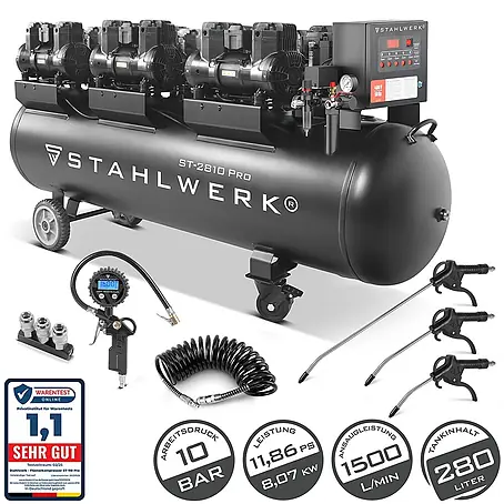 Kompressor mit 280 L Tank (ST-2810 Pro) Vollausstattung - 10 bar Brushless