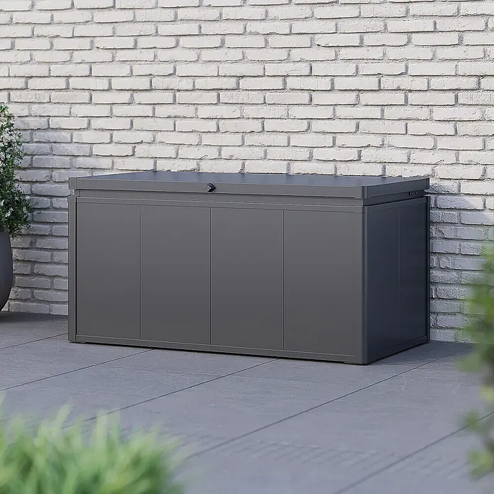 Weide Noble Gartenbox 450 L Stahl/Alu 1,2 m x 62 cm x H 60 cm Anthrazit -  - Dunkelgraue Outdoor-Aufbewahrungsbox mit Schloss, ideal für Terrasse oder Garten.