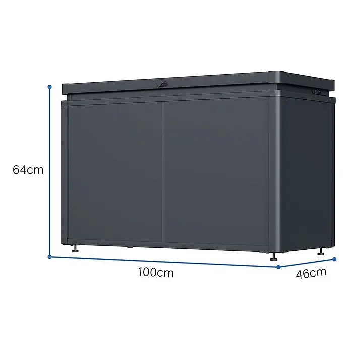 Weide Noble Gartenbox 290 L Stahl/Alu 1 m x 46 cm x H 64 cm Anthrazit -  - Dunkelgrauer Gartenschrank mit zwei Türen und aufklappbarem Deckel, 100cm breit, 64cm hoch, 46cm tief.