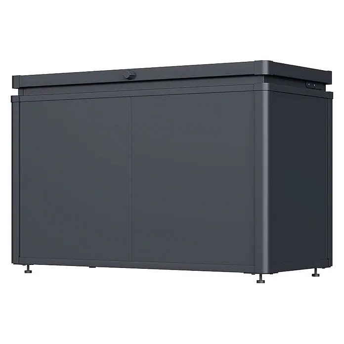 Weide Noble Gartenbox 290 L Stahl/Alu 1 m x 46 cm x H 64 cm Anthrazit -  - Dunkelgrauer Outdoor-Stauraumschrank mit Deckel, zwei Fronttüren und verstellbaren Füßen.