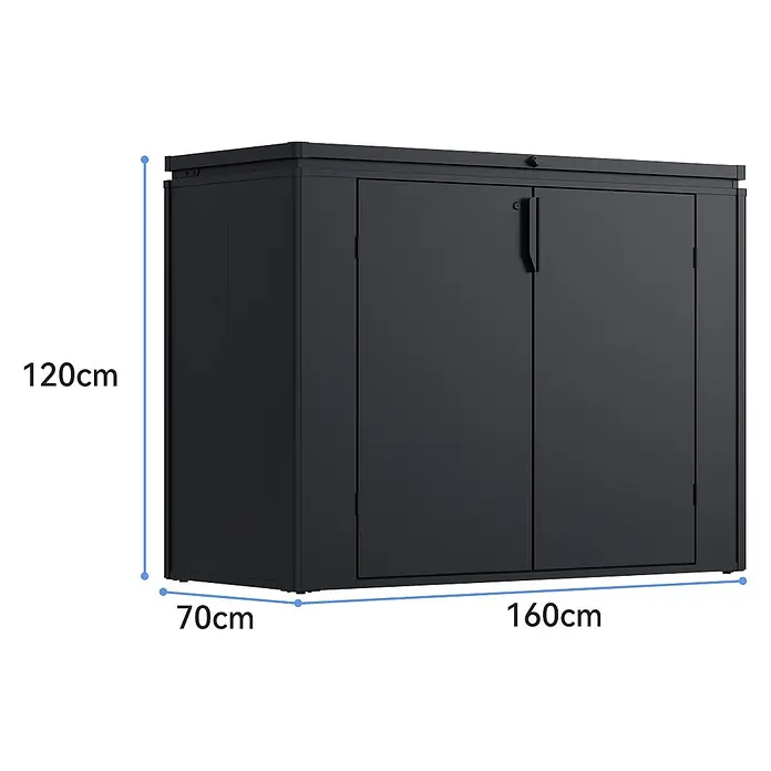 Weide Noble MAX Gartenbox 1340 L Stahl 1,6 m x 70 cm x H 120 cm Anthrazit -  - Anthrazitfarbener Metallschrank mit zwei Türen und flacher Oberseite, 120 cm H x 160 cm B x 70 cm T.