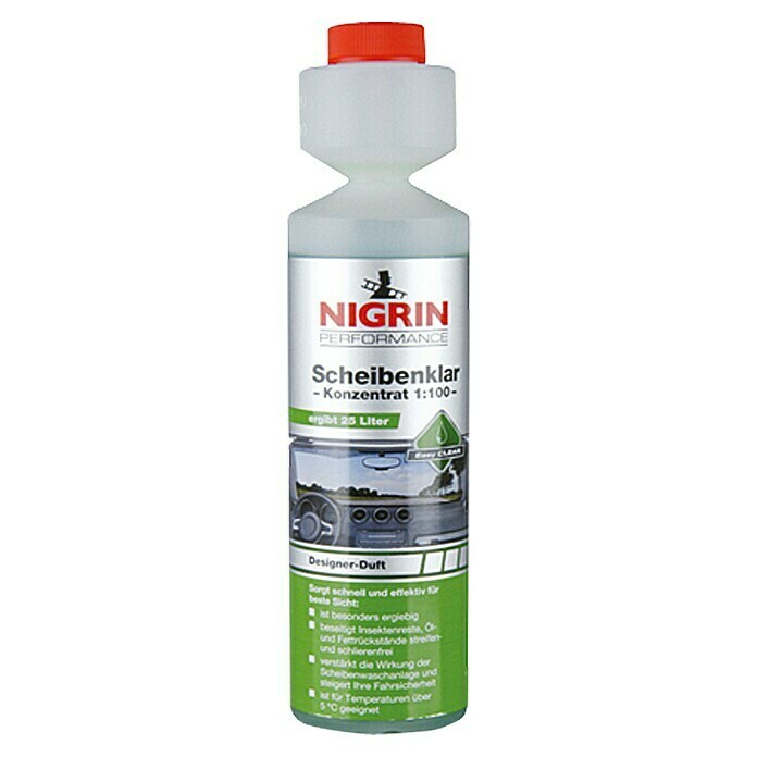 Nigrin Performance Scheibenklar Konzentrat (Mischungsverhältnis: 1:100, 250 ml, Geruchseigenschaft: Designer-Duft)