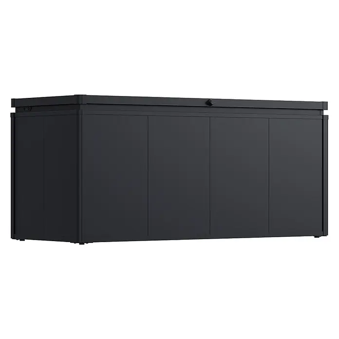 Weide Noble Gartenbox 640 L Stahl/Alu 1,52 m x 62 cm x H 68 cm Anthrazit -  - Dunkelgrauer Outdoor-Stauschrank mit mehreren Türen und Deckel.