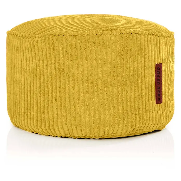 Green Bean Sitzhocker Pouf Cord mit EPS Füllung 45x25 cm Gelb -  - Gelber Cord-Pouf mit Rippenstruktur und 'GREEN BEAN'-Etikett.