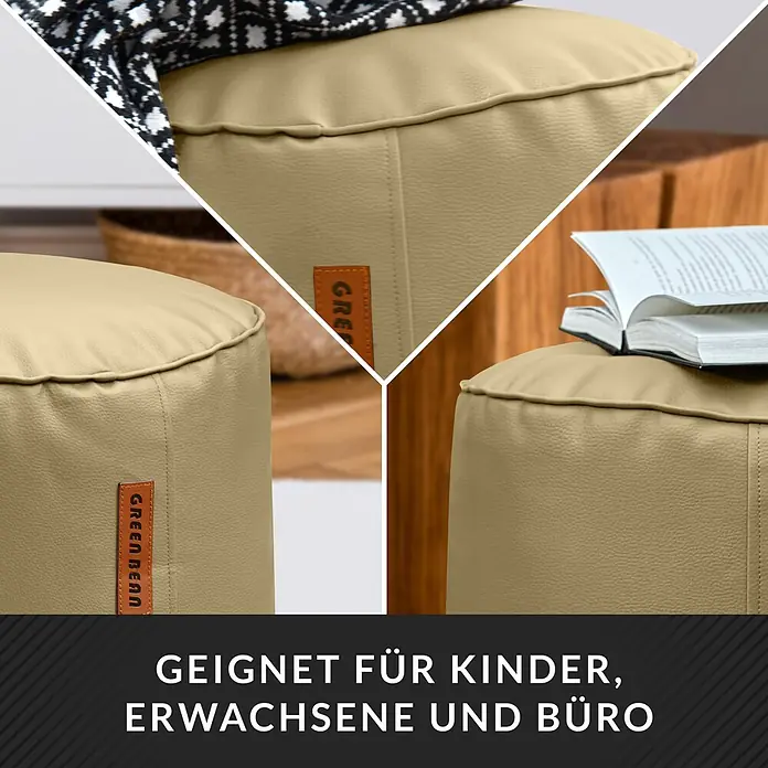 Green Bean Sitzhocker Stay Kunstleder 43x30 cm Dunkelblau -  - Hellbeiger Kunstleder-Pouf mit GREEN BEAN Etikett, geeignet für Kinder, Erwachsene und Büro.