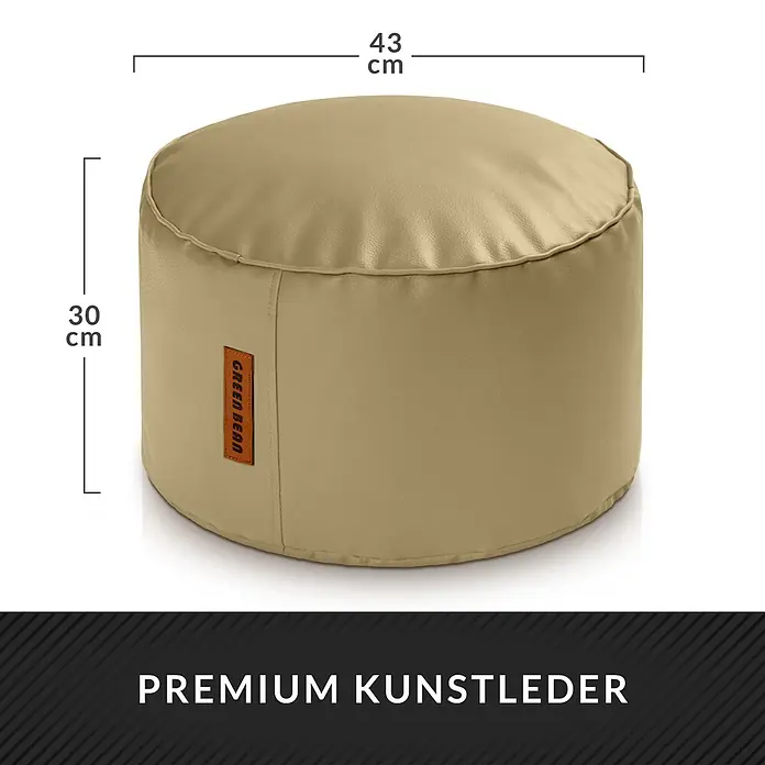 Green Bean Sitzhocker Stay Kunstleder 43x30 cm Dunkelblau -  - Hellbrauner zylindrischer Hocker aus Premium Kunstleder mit 'GREEN BEAN' Etikett. Misst 30 cm Höhe und 43 cm Durchmesser.