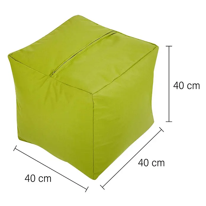 Green Bean Sitzhocker Cube mit EPS Füllung 40x40x40 cm Grün -  - Grüner würfelförmiger Stoff-Pouf mit sichtbarem Reißverschluss.