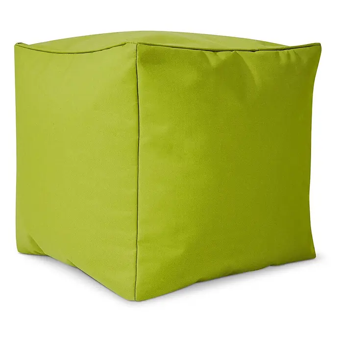 Green Bean Sitzhocker Cube mit EPS Füllung 40x40x40 cm Grün -  - Limettengrüner würfelförmiger Stoff-Pouf mit sichtbaren Nähten, ideal als Sitzgelegenheit oder Fußstütze.