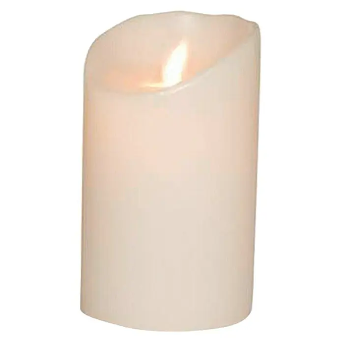 Vela de cera con Led - Ø x L: 8 cm x 12,5 mm, Blanco - Vela LED color marfil con borde irregular y brillo blanco cálido, perfecta para crear un ambiente acogedor en tu hogar.