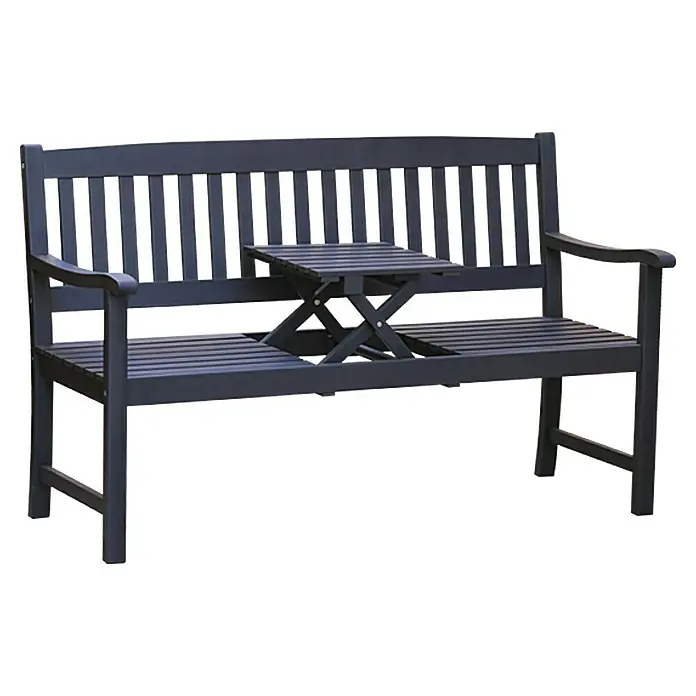 Sunfun Svenja Gartenbank - B x T x H: 150 x 64 x 92,5 cm, Hartholz, Anthrazit - Diese stilvolle Gartenbank mit integriertem Tisch bietet Komfort und Funktionalität für entspannte Stunden im Freien. Ideal für Garten und Terrasse.