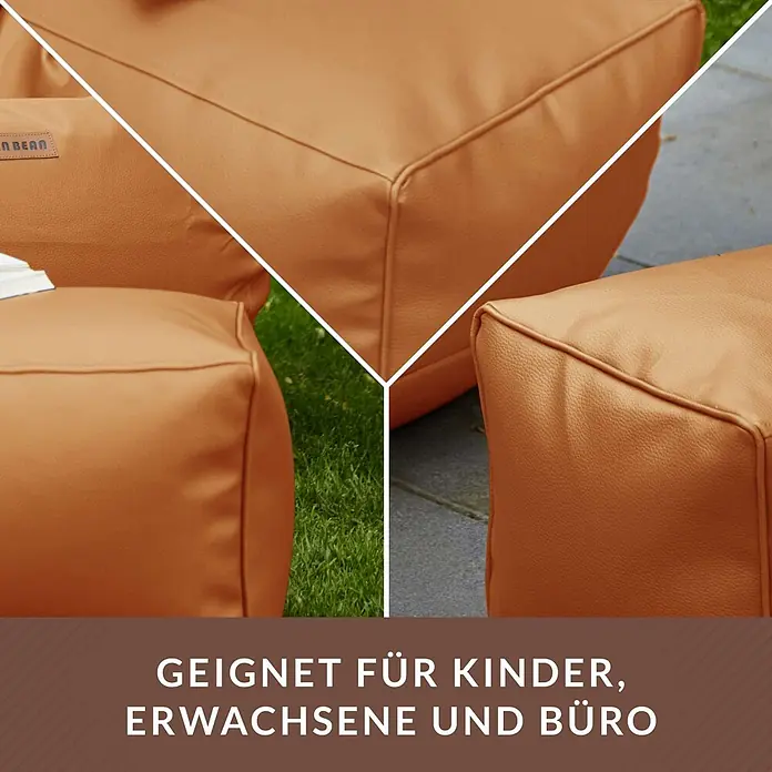 Green Bean Sitzhocker Cube Max Kunstleder 70x33x28 cm Cognac -  - Brauner Kunstleder-Sitzwürfel mit genarbter Textur, vielseitig einsetzbar für Kinder, Erwachsene und Büro.