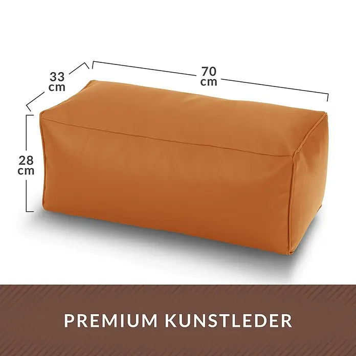 Green Bean Sitzhocker Cube Max Kunstleder 70x33x28 cm Cognac -  - Oranger rechteckiger Kunstleder-Sitzsack, 70x33x28 cm.