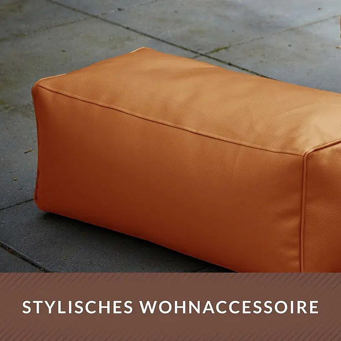 Green Bean Sitzhocker Cube Max Kunstleder 70x33x28 cm Cognac -  - Stylischer orangefarbener Leder-Sitzhocker, ein vielseitiges Wohnaccessoire.