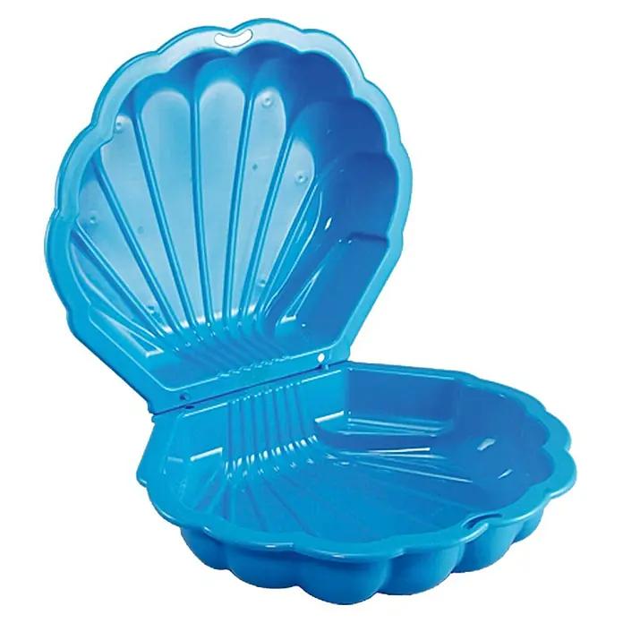 Wasser- & Sandmuschel Mini Sandy - 77 x 87 x 21 cm, Blau - Blaue Muschelförmige Sandkiste, offen, ideal für Kinder zum Spielen im Freien. Perfekt für Sand und Wasser.