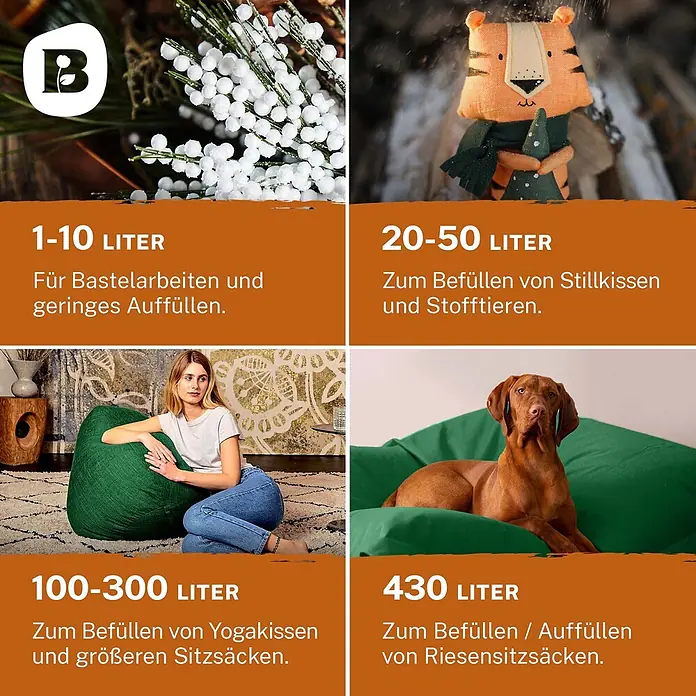 Bonvivre EPS Perlen Sitzsack Füllung Nachfüllpack 5 L -  - Füllmaterial in verschiedenen Mengen für Basteln, Stofftiere, Yogakissen, größere und riesige Sitzsäcke.