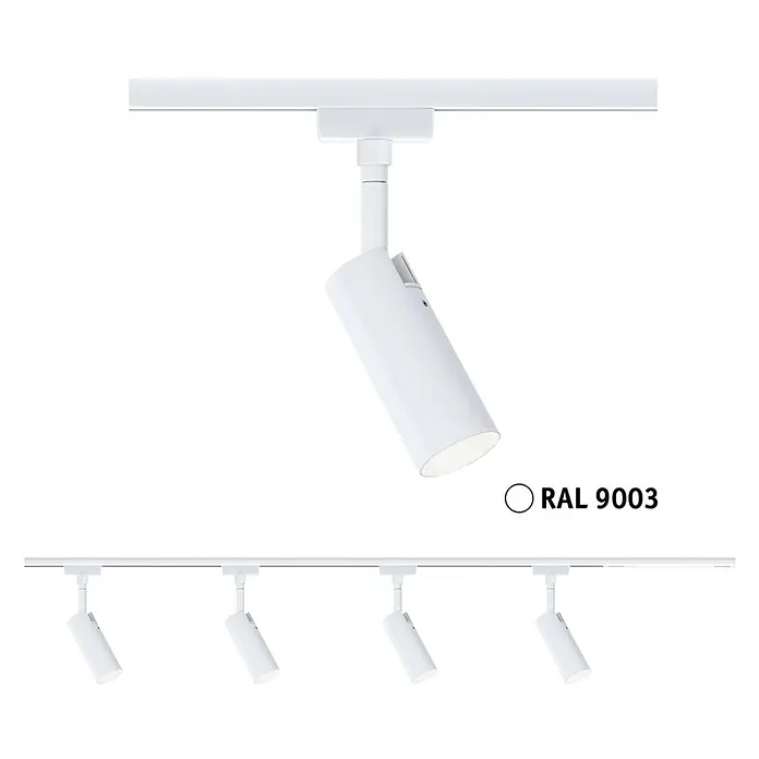 Paulmann URail LED-Schienensystem Set Tubo - Signalweiß, 200 cm, Dimmbar, Anzahl Leuchtmittel: 4 Stk. - Weißer RAL 9003 zylindrischer LED-Stromschienenstrahler für flexible Beleuchtungssysteme.