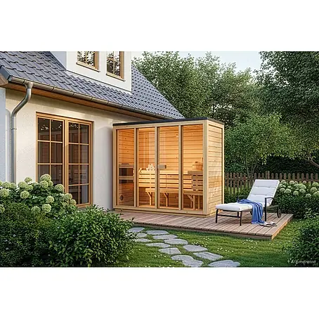 Gartensauna Kuuma L242x111cm Natur 42mm Wandstärke