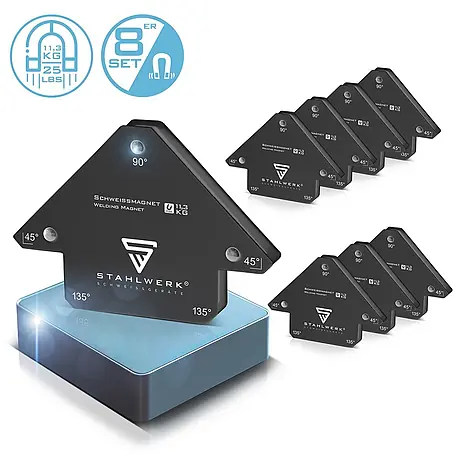STAHLWERK 8er Schweißwinkel Set Magnet 11,3kg 25lbs Schweißmagnet