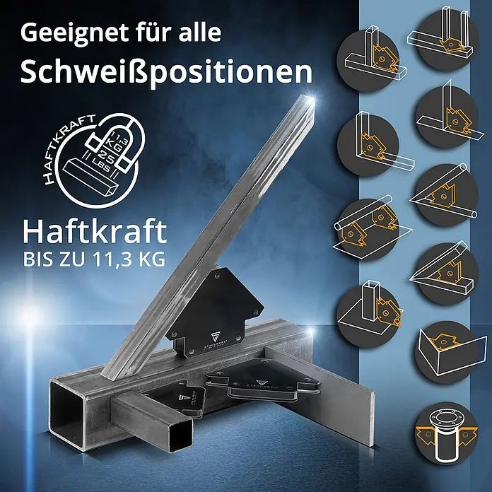 STAHLWERK 8er Schweißwinkel Set Magnet 11,3kg 25lbs Schweißmagnet -  - Schwarze Magnetschweißwinkel halten Metallteile in verschiedenen Positionen für Schweißarbeiten. Haftkraft bis 11,3 kg.