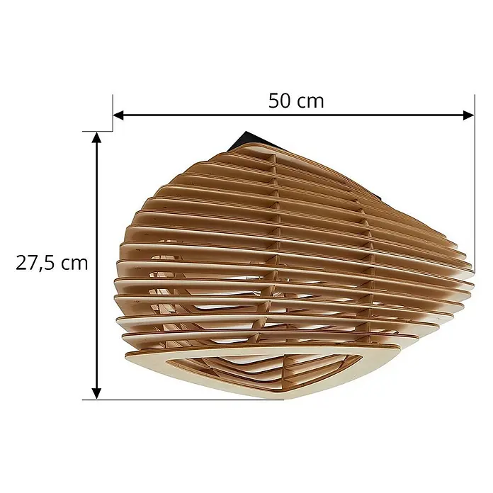 Lindby Deckenlampe in holz, schwarz, Deckenleuchte -  - Holzlampe mit Lamellen, 50 cm breit und 27,5 cm hoch, in gedrehtem Schichtdesign.