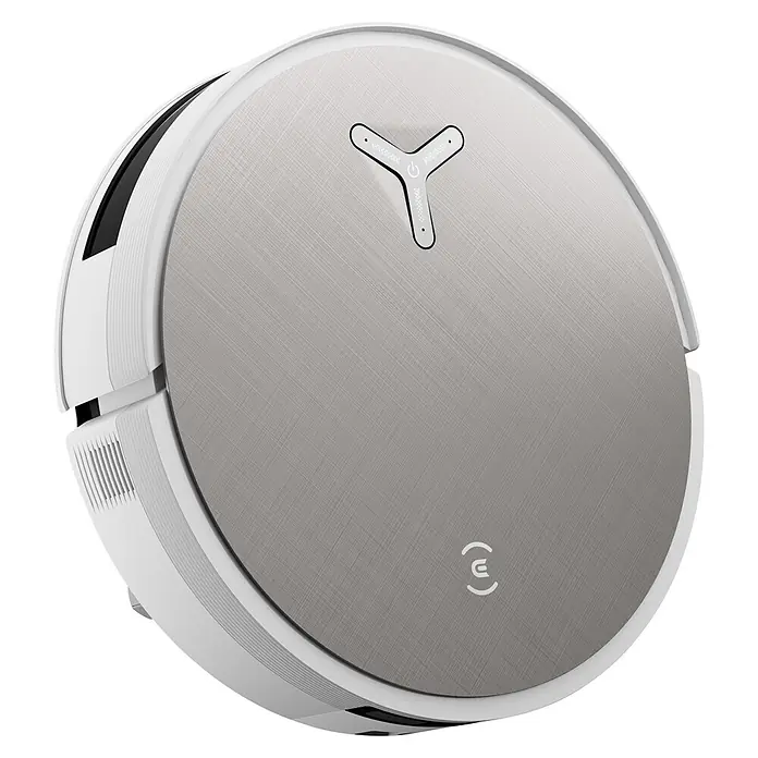 Ecovacs Saugwischroboter Deebot X12 Pro Omni White - Saugkraft: 22.000 Pa, Akkulaufzeit: 8 h, Fassungsvermögen Roboter: 250 ml - Runder weiß-silbergrauer Saugroboter mit gebürsteter Metalloberseite und Y-förmigem Bedienfeld.