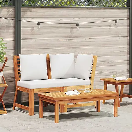 Furnicato Garten Loungemöbel Set aus Akazienholz mit Kissen