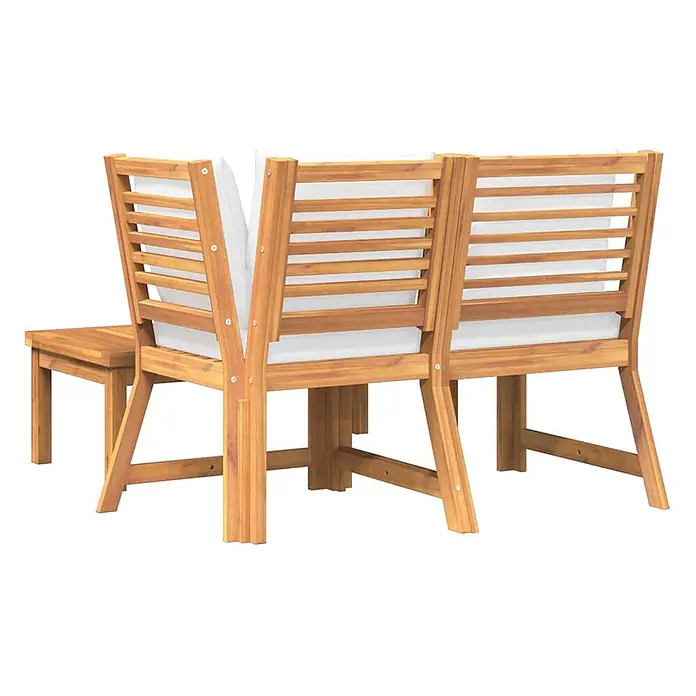 Furnicato Garten Loungemöbel Set aus Akazienholz mit Kissen -  - Ecksofa-Garnitur aus Akazienholz mit weißen Polstern für den Außenbereich.
