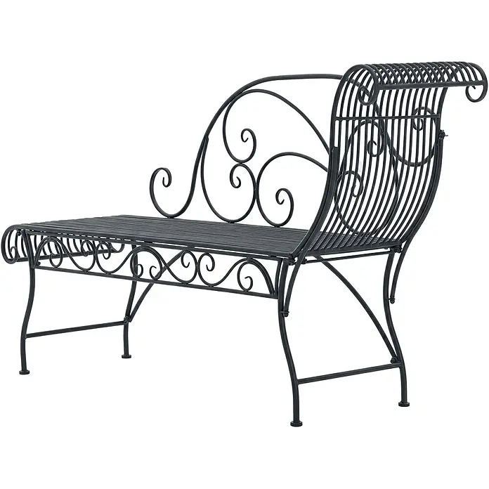 Furnicato Gartenbank Karma Recamiere aus Eisen im Jugendstil -  - Schwarze Metallgartenbank mit Zierschnörkeln, Lattenrost und gebogener Armlehne.