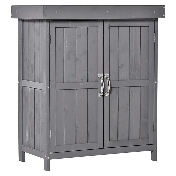 Furnicato Gartenschrank Tannenholz Grau L74 x B43 x H88 cm -  - Grauer Holzschrank mit Doppeltüren und Metallgriffen.