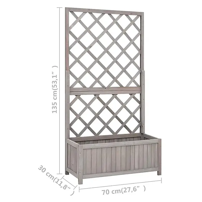 vidaXL Pflanzkübel mit Spalier Grau 70x30x135 cm Massivholz Tanne -  - Graues Holz-Pflanzgefäß mit Spalier, 135 cm hoch, 70 cm breit und 30 cm tief.