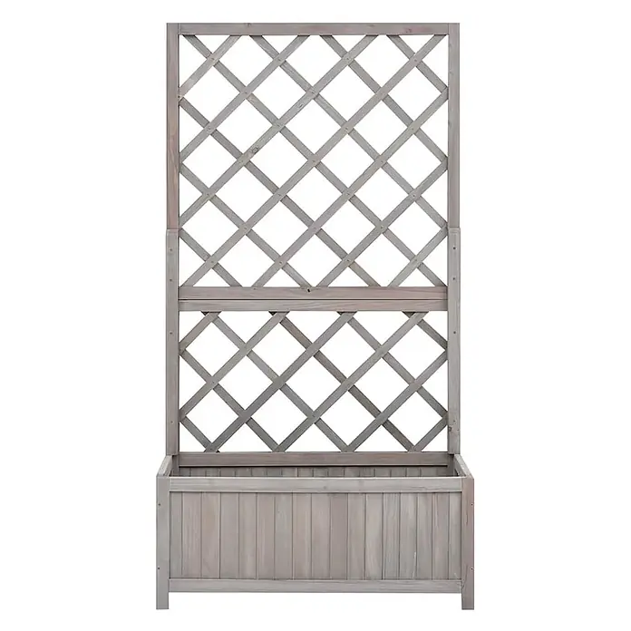 vidaXL Pflanzkübel mit Spalier Grau 70x30x135 cm Massivholz Tanne -  - Grauer Pflanzkasten aus Holz mit integriertem Spalier für Kletterpflanzen.
