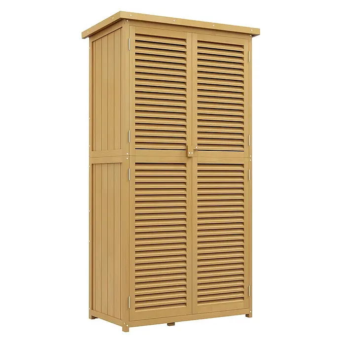 Furnicato Gartenschrank aus Kiefernholz, hellgelb, 87x46,5x160 cm -  - Heller Holzschrank mit Lamellentüren für gute Belüftung.
