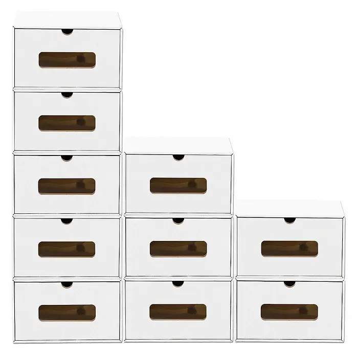 BigDean 10er Boxen Set Schuhbox, Weiß -  - Weiße stapelbare Aufbewahrungsboxen mit transparenten Fronten.