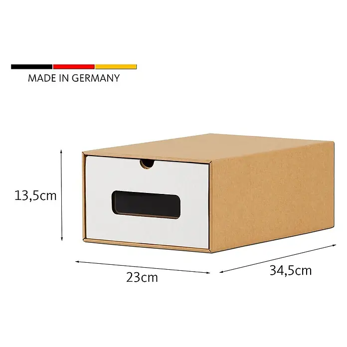 BigDean 10er Boxen Set Schuhbox, Braun -  - Brauner Karton-Aufbewahrungsbox mit weißem Auszugsschub, mit Griffausschnitt. Hergestellt in Deutschland.