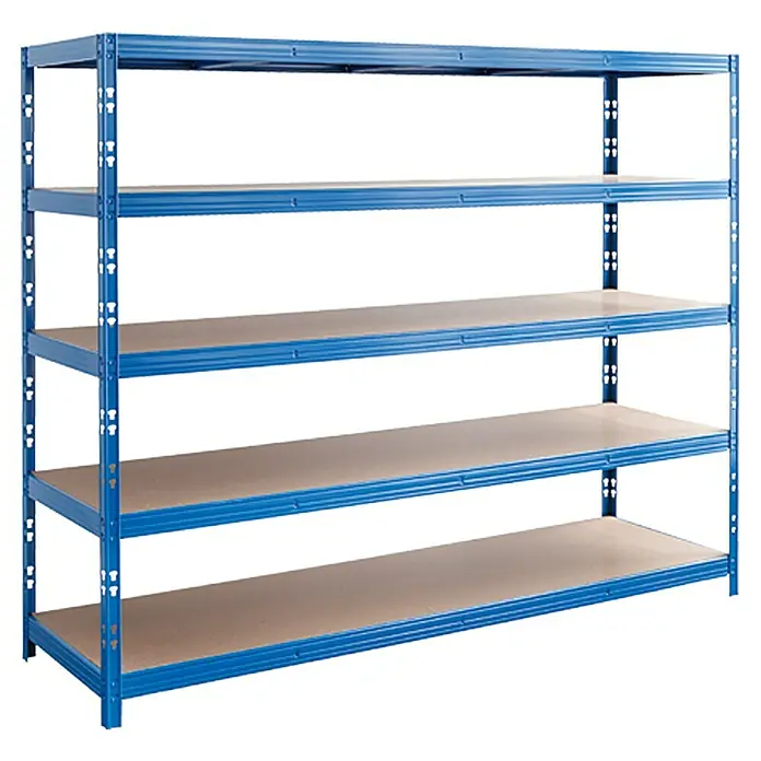 Regalux Schwerlastregal Mega - H x B x T: 200 x 240 x 70 cm, Traglast pro Boden: 450 kg, Anzahl Böden: 5 Stk., Stecken, Blau - Blaues Schwerlastregal mit fünf Regalböden für Lagerung und Organisation.